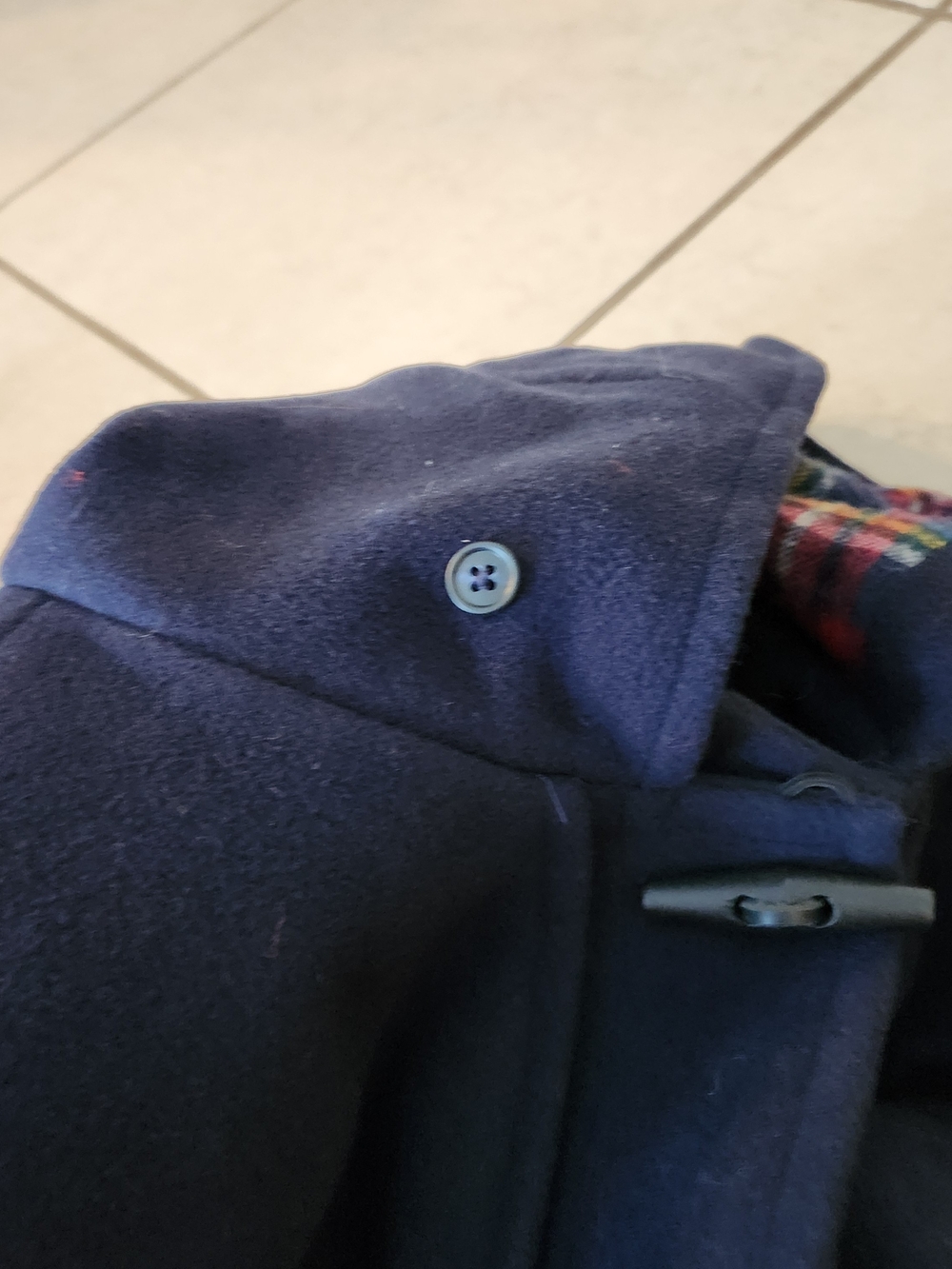 VTG LL Bean Womens Wool Toggle Hooded Pea Coat Blanket Lined Navy Coat XL - Picture 8 of 12
